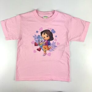 Vintage Y2K Dora The Explorer Youth Girls Sz 5/6 Pink Short Sleeve Graphic Shirt